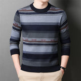 Wiaofellas Striped Round Neck Long Sleeve Hipster Knitted Pullover Sweater Men Winter Quality Fashion Casual Soft Elastic Pull Homme M-XXXL