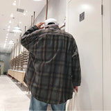 Wiaofellas Spring Retro Woolen Plaid Long-sleeved Shirt Male Loose Korean Harajuku Style Casual Couple Tide Brand Shirt Jacket Men Shirt
