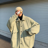 Wiaofellas Winter Thickened Short Woolen Coat Men Warm Fashion Oversized Woolen Coat Men  Korean Loose Woolen Jacket Mens Overcoat M-3XL