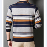 Wiaofellas Striped Round Neck Long Sleeve Hipster Knitted Pullover Sweater Men Winter Quality Fashion Casual Soft Elastic Pull Homme M-XXXL