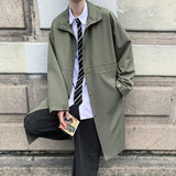 Wiaofellas Green Black Trench Coat Men's Fashion Oversized Long Coat Men Streetwear Loose Windbreaker Jacket Mens Overcoat M-2XL
