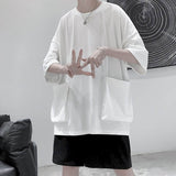 Men's short-sleeved T-shirt Japan loose hip-hop Harajuku big pocket top Korean simple trend preppy style punk T-shirt streetwear
