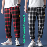 Wiaofellas Black Plaid Joggers Pants Men's Cotton Comfortable Pant Summer Loose Comfortable Casual Trendy Japanese Eight Pant Sweatpants