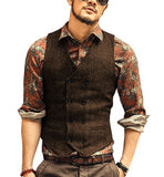 Wiaofellas Men Vests Suit Vest Tweed Man Waistcoat Brown Black Groomman Wedding Clothing Jacket Victorian Style Steampunk Business