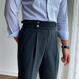 Wiaofellas British High Waist Straight Pants Men Social Trousers Pant Italian Mens Formal Pant Pantalones Hombre Dress Ankle Pants Men