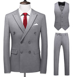 Wiaofellas-Dreiteiliger Männer Anzug Zweireiher Solide Business Formale Hochzeit Klassische  Slim Fit Smoking Weste Jacke Hosen