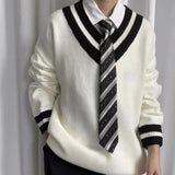 Wiaofellas Winter Men's V-collar White Color Coats College Style Wool Sweater Couple Clothes Loose Fashion Trend Soft Knitting