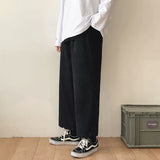 Wiaofellas Wide-leg Pants Men's Fashion Solid Color Retro Drawstring Casual Pants Men Streetwear Loose Hip-hop Straight Trousers Mens M-2XL