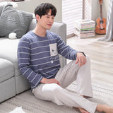 Wiaofellas Stripe 100% Cotton Pajamas Sets Men Long Sleeve Pijama Set for Male S-XXXLSize Sleep Clothing Nightie Sleepwear Man Pyjamas Suit