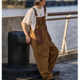 Wiaofellas Men's New Japanese Retro Overalls Brown Color Casual Pants Couple Pants Loose Straight Trousers Salopettes Romper Jumpsuit