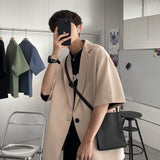 Wiaofellas Summer Short-sleeved Blazer Men's Fashion Solid Color Business Casual Dress Jacket Men Korean Style Loose Suit Jacket Mens M-5XL