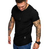 Wiaofellas Men's Sports T-shirt Slim Fit O-neck Short Sleeve Muscle Fitness Casual Hip Hop Top Summer Fashion Basic Solid Crew T-shirt