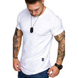 Wiaofellas Men's Sports T-shirt Slim Fit O-neck Short Sleeve Muscle Fitness Casual Hip Hop Top Summer Fashion Basic Solid Crew T-shirt