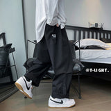 Wiaofellas Solid Color Wide Leg Pants Mens Oversized Casual Fashion Streetwear Vintage Male Cargo Pants Straight Loose Trousers