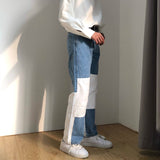 Wiaofellas Blue White Spliced Jeans Men's Fashion Baggy Jeans Autumn Straight Pantalettes Hip Hop Jeans Vintage Jeans Mens Loose Jeans