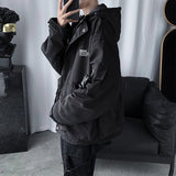 Wiaofellas Hip Hop Cargo Techwear Jackets Coats Streetwear Cardigan Casual Bomber Outerwear Hooded Letter Multi-pocket for Men