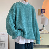 Wiaofellas Waffle Round Neck Sweater Oversized Solid Color Fashion Harajuku Men's Jumpers Autumn Casual Knitted Pullovers