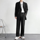 Wiaofellas Men Business Double Breasted Blazer Set Fashion Elegant Loose Fit Suit Jackets Straight Trousers 2 Pieces Set Streetwear S-XL