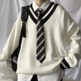 Wiaofellas Winter Men's V-collar White Color Coats College Style Wool Sweater Couple Clothes Loose Fashion Trend Soft Knitting