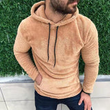 Wiaofellas Casual Solid Hooded Men's Long Sleeve Autumn Winter Warm Pocket Loose Sweatshirt Plush Fleece Hoodies Oversized Loose Tops