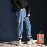 Wiaofellas Fashion Streetwear Mens Washed Knife Cut Damaged Patch Ripped Jeans Stitching Men's and Women's Straight Loose Wide Leg Pant
