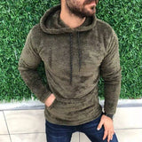 Wiaofellas Casual Solid Hooded Men's Long Sleeve Autumn Winter Warm Pocket Loose Sweatshirt Plush Fleece Hoodies Oversized Loose Tops