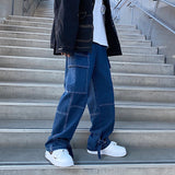 Wiaofellas Men Jeans Wide Leg Denim pants Loose Straight Baggy Men's Jeans hip hop Streetwear Skateboard Neutral denim Trousers Cargo jeans
