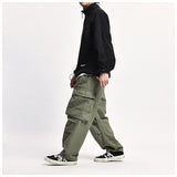 Wiaofellas Safari Style Multi Pocket Cargo Pants Men Loose Work Trousers Mens Streetwear Casual Pants