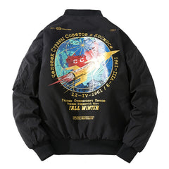 Wiaofellas Winter Bomber Jacket Men Fashion Pilot Jacket Rocket Print Baseball Coat Casual Youth Streetwear Outerwear Mens Clothing