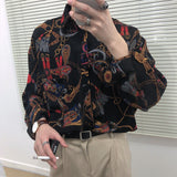 Wiaofellas New Beach Hawaiian Shirt for Men Long Sleeve Casual Loose Harajuku Floral Print Blouse Button Up Mens Shirts Streetwear