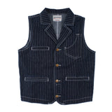 Wiaofellas Men Winter Fall Chic Striped Denim Vest Casual Suit Collar Multi Pocket Patchwork Safari Style Waistcoats Classical Vintage Tops