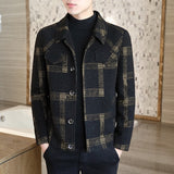 Wiaofellas Men's woolen plaid short jacket tops new men's autumn and winter fashion casual lapel slim-fitting woolen trench coat S-4XL