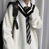 Wiaofellas Winter Men's V-collar White Color Coats College Style Wool Sweater Couple Clothes Loose Fashion Trend Soft Knitting
