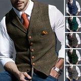 Wiaofellas Autumn Men's Vest Jacket Men Popular Plaid Slim Fit Vest Sleeveless V Neck Business Single Breasted Button Pocket