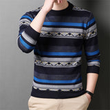 Wiaofellas Striped Round Neck Long Sleeve Hipster Knitted Pullover Sweater Men Winter Quality Fashion Casual Soft Elastic Pull Homme M-XXXL