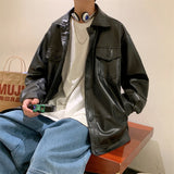 Wiaofellas Black Faux Leather Jacket Men Autumn Mens Hip Hop Jacket PU Leather Male Oversize Streetwear Korean Trend Jackets Coats
