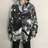 Wiaofellas Spring summer punk shirts unisex Japan long-sleeved floral shirt men's retro Hong Kong style beach loose sunscreen blouse jacket