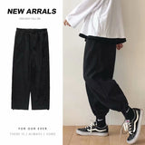 Wiaofellas Wide-leg Pants Men's Fashion Solid Color Retro Drawstring Casual Pants Men Streetwear Loose Hip-hop Straight Trousers Mens M-2XL