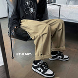 Wiaofellas Solid Color Wide Leg Pants Mens Oversized Casual Fashion Streetwear Vintage Male Cargo Pants Straight Loose Trousers
