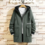Wiaofellas Casual Men's Black Green Windbreaker Jackets Long Trench Coat For Spring Autumn Winter Clothes