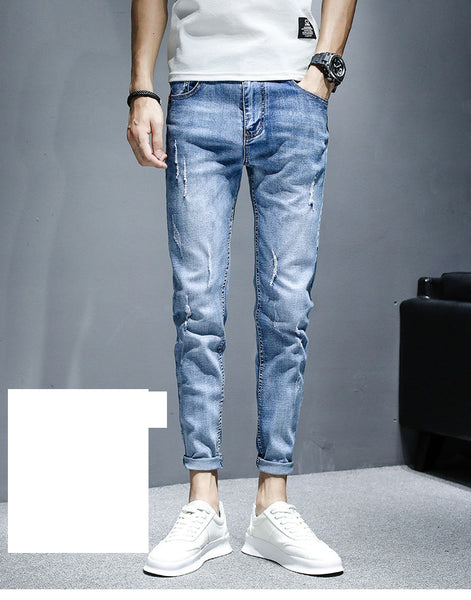 Wiaofellas teenagers Denim Jeans men's Korean feet brand stretch men's