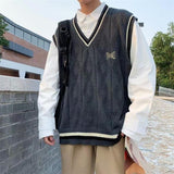 Wiaofellas Sweater Vest Men Fashion Streetwear Trendy V-neck Solid Color Loose Sleeveless Vest Pullover Men's Knitwear Autumn