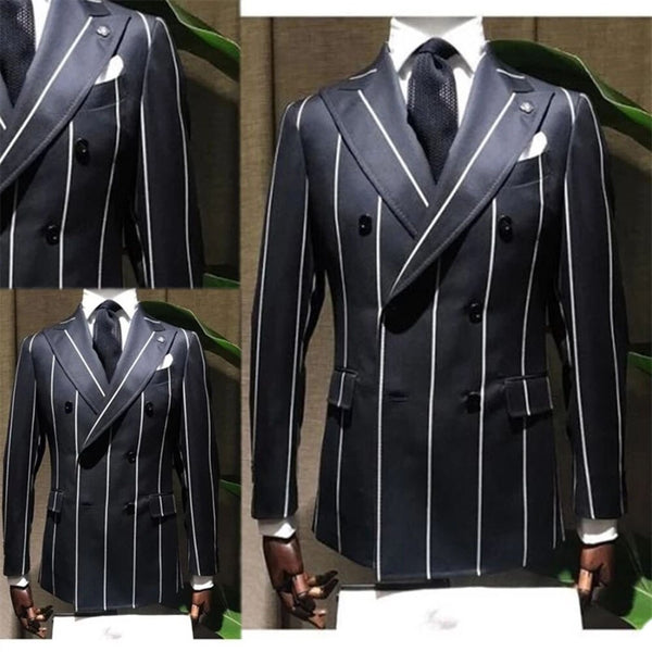 Wiaofellas Handsome Newest White Pinstripe Black Men Suits Outwear Fit