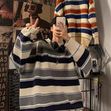 Wiaofellas Men's Fashion Loose Coats Striped Printing Wool Sweater Couples Clothes Cashmere Knitting In Warm Round Neck Pullover M-2XL