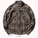 Wiaofellas Autumn and Winter New Heavyweight Thickened Frosted Plaid Tooling Shirt Men's Retro Pure Cotton Washed Old Casual Blouses Coat
