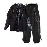 Wiaofellas Autumn Women Chain Cargo Pants+Chian Blouse+Chain Vest Women Streetwear Harajuku 3 Piece Set For Women Pants