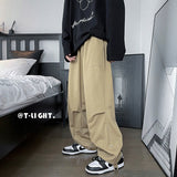 Wiaofellas Solid Color Wide Leg Pants Mens Oversized Casual Fashion Streetwear Vintage Male Cargo Pants Straight Loose Trousers