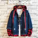 Wiaofellas brand mens denim jackets autumn new fashion jean jacket for men casual hooded ribbon jacket male