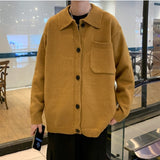 Wiaofellas Men's Fashion Loose Casual Lapel Sweater Spring and Autumn Cardigan Sweater Korean Harajuku Men's Clothing Knitted Sweater