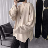 Wiaofellas Winter Korean version of Joker oversize solid color crew neck sweater sweater solid color Ins trend men's sweater